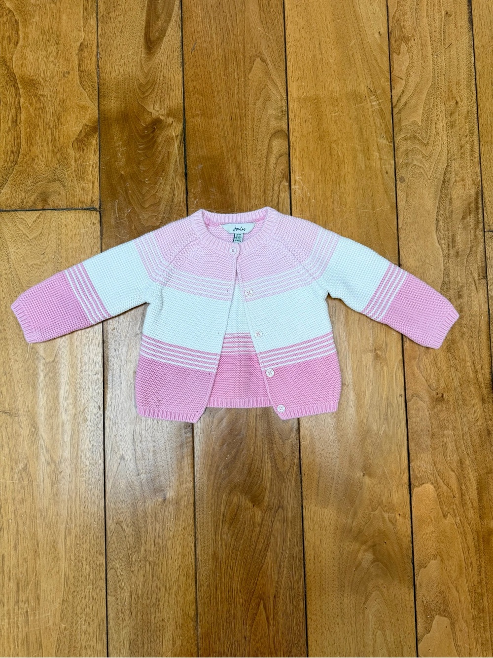 Joules Haywood Pink & White Striped Cotton Cardigan 6-9M EUC